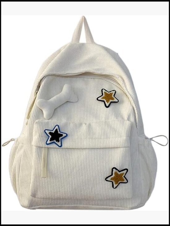 Y2K Corduroy Backpack Preppy Star Print Versatile Casual Daypack with Padded main image 6